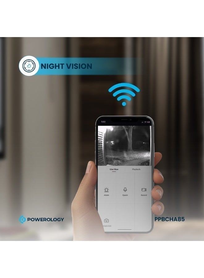 باورولوجي كاميرا جرس باب ذكي 3 ميجابكسل مع جرس مناسب للليل، صوت، جرس باب، 33 نغمة جرس، مقاوم للماء، كاميرا 3 ميجابكسل، جرس باب آمن - أسود. - Image 5